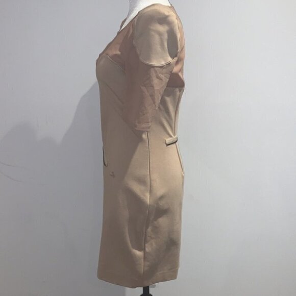 MACKAGE Tan Mesh Bandage Padded Shoulder Round  Neck Mini Bandage Dress Size 8 - Picture 9 of 16